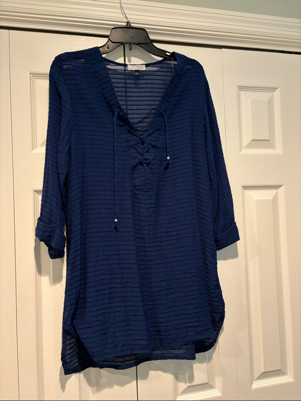 J.Valdi Sheer Striped Navy Swim Cover